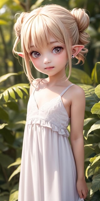 ((6 year old girl:1.4)),((flat chest)),complete anatomy, loli, beautiful girl with fine details,  detailed face, beautiful shining body,((Toddler body: 1.3)),detailed face,  super detailed, perfect face, (highly detailed face:1.4),((elf ears, long ears)),

beautiful detailed eyes, ((tall eyes, Big eyes)), aquamarine eyes, 
 
blond hair, bangs,((half updo hair:1.4)),
Floral hair ornament,
 1 girl, ((white maxi dress)), ((forest background)), random angles, morning light, (bright lighting: 1.2), happiness, Natural Light,realhands, 

(realism: 1.2),
Best Quality, Masterpiece, 
(RAW Photo, Best Quality, Masterpiece: 1.2), Ray-traced reflections, photon mapping,
 ultra-high resolution, 16k images, depth of field,