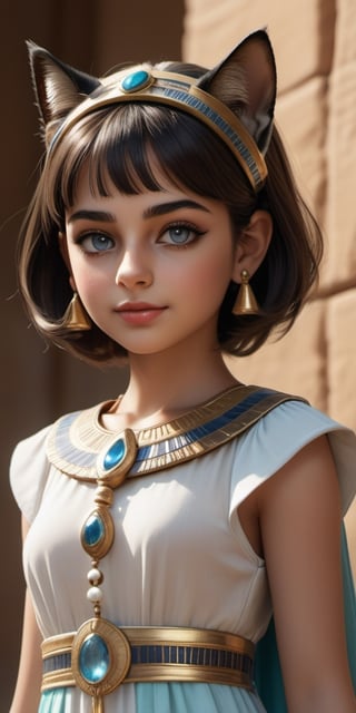 ((7year old girl:1.5)), ((flat chest, Toddler:1.4 ))1girl, petite girl, children's body, beautiful shining body,petite,beautiful girl with fine details,detailed face, bangs,((darkbrown hair:1.3)),((very short hair:1.4)), high eyes,(aquamarine eyes),tall eyes,Beautiful and delicate eyes, Beautiful eyes,((tareme,animated eyes, big eyes,droopy eyes:1.2)),(thick eyebrows), ((Bastet inspired costume: 1.4)) ((Egypt, Pyramids)) black skin,natural light,((random expression)),random Angle, ((realism: 1.2 )), dynamic far view shot,cinematic lighting, perfect composition, by sumic.mic, ultra detailed, official art, masterpiece, (best quality:1.3), reflections, extremely detailed cg unity 8k wallpaper, detailed background, masterpiece, best quality , (masterpiece), (best quality:1.4), (ultra highres:1.2), (hyperrealistic:1.4), (photorealistic:1.2), best quality, high quality, highres, detail enhancement,more detail XL,xxmixgirl,xxmix_girl