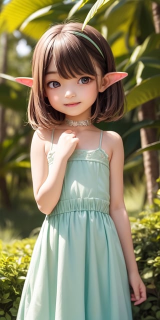 ((6 year old girl:1.4)),((flat chest)),complete anatomy, loli, beautiful girl with fine details,  detailed face, beautiful shining body,((Toddler body:1.3)),detailed face,  super detailed, perfect face, (highly detailed face:1.4),((elf ears, long ears)),choker,dagger,

beautiful detailed eyes, ((tall eyes, Big eyes)), aquamarine eyes, 
 
blond hair, bangs,((short hair:1.4)),
Floral hair ornament,
 1 girl, ((pastel green maxi dress)), ((forest background)), random angles, morning light, (bright lighting:1.2), ((happiness)), Natural Light,realhands, 

(realism:1.2),
Best Quality, Masterpiece, 
(RAW Photo, Best Quality, Masterpiece:1.2), Ray-traced reflections, photon mapping,
 ultra-high resolution, 16k images, depth of field,AIDA_LoRA_BelK