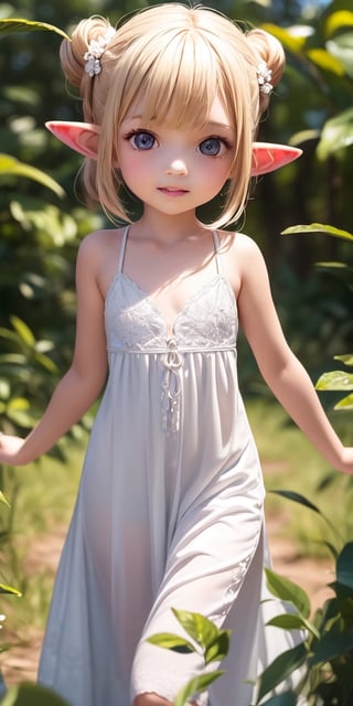 ((6 year old girl:1.4)),((flat chest)),complete anatomy, loli, beautiful girl with fine details,  detailed face, beautiful shining body,((Toddler body: 1.3)),detailed face,  super detailed, perfect face, (highly detailed face:1.4),((elf ears, long ears)),

beautiful detailed eyes, ((tall eyes, Big eyes)), aquamarine eyes, 
 
blond hair, bangs,((half updo hair:1.4)),
Floral hair ornament,
 1 girl, ((white maxi dress)), ((forest background)), random angles, morning light, (bright lighting: 1.2), happiness, Natural Light,realhands, 

(realism: 1.2),
Best Quality, Masterpiece, 
(RAW Photo, Best Quality, Masterpiece: 1.2), Ray-traced reflections, photon mapping,
 ultra-high resolution, 16k images, depth of field,