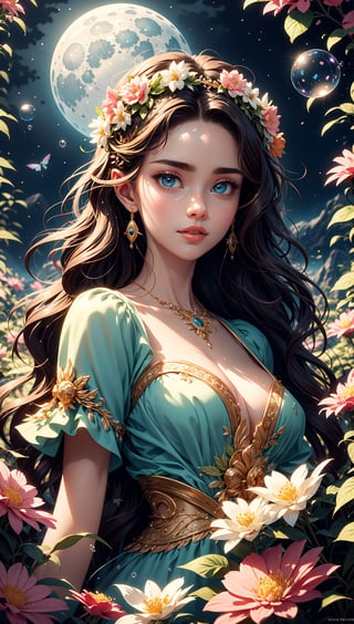 (high quality:1.2), (best quality:1.2), (masterpiece:1.2), official art, official wallpaper, surreal, beautifulgoddess, (woman:1.1), (long wavy hair:1.1), (flower crown:1.1), (celestial:1.2), (divine:1.2), (mystical creatures:1.1), (floating islands:1.1), (detailed landscape:1.1), (magic in the air:1.1), (stardust:1.1), night sky, (whimsical atmosphere:1.1), (dreamlike world:1.1), (bubbles:1.1), (luna moths:1.1), (moonlight:1.1), enchanted forest, (wisdom:1.1), (powerful energy:1.1), (guardian angels:1.1), (creation:1.2), (peaceful:1.1), vibrant colors, HDR, (detailed:1.05), (extremely detailed:1.06), sharp focus, (intricate:1.03), (extremely intricate:1.04), (epic scenery:1.09), vibrant colors, (beautiful scenery:1.08), (detailed scenery:1.08), (intricate scenery:1.07), (wonderful scenery:1.05), beautiful face, (perfect eyes:0.8), (perfect skin:0.8), (detailed face:0.8), (detailed eyes:0.8), (detailed hair:0.8), (detailed lips:0.8),Color Booster,perfect light,Sexy Women ,More Detail