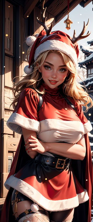 ((Masterpiece, best quality,edgQuality))smiling,excited,solo,1girl,((turtleneck))
edgEF, a ((santa claus cosplay)) with a cape and a dress with a snowflake on it ,wearing edgEF eastern clothing,(hanfu),(deer antlers)
