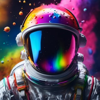 perfectly centered portrait detailed astronaut with rainbow colored slime explosion helmets, anatomical drawing, dripping paint, coquelicot color, volumetric lighting, unreal engine, blender model, 3d model, incredible bokeh,Movie Still