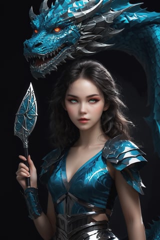 (masterpiece), Slender woman holds a dragon claw fan in her hand, The image has a geometric art style, with simple shapes and solid colors, which give it an elegant and sober appearance, real and detailed, highlights the color of your eyes, The image must be of high impact, the background must be dark and contrast with the girl's figure, The image must have a high detail resolution of 8k, (full body), (artistic pose of a woman), Style Leonardo,A girl dancing,Face makeup,nlgtstyle,DonMM4g1cXL ,darkart,Glass Elements,dragonarmor,DonMM4hM4g1cXL,neon style