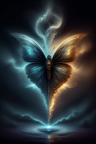 An image of a butterfly with wings formed by two human faces looking at each other, one light and one dark, representing the duality, image with smoke effect and beauty,more detail XL,steampunk style,<lora:659095807385103906:1.0>