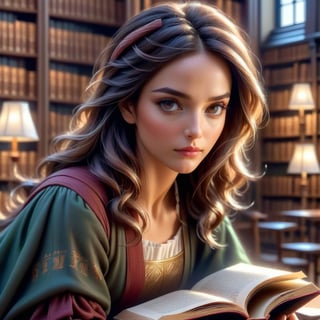 (masterpiece), Represent her calm appearance but intense undertone, like an image of a woman reading a book in a library while having a penetrating and mysterious gaze, the image is 8k quality,pturbo,DonMM4hM4g1cXL