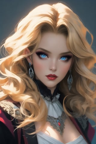 🏷️[Looking at the Viewer, MakeUp, close up, long hair, Upper Body, Earrings, Wavy Hair, Retro Artstyle, ((1980s \(style\))), Eyeshadow, Eyelashes, (((Glowing))), (Red Lips), Sky, blood, Simple Background, Breast, French Clivage]
🏷️[Baroque, Castlevania Style, Vampie, Goth, Dress]
🏷️[(Eris Etolia), Blonde long hair, Blue Eyes, Pale Skin]

((High-Quality)), ((Aesthetic)), ((Masterpiece)), (Intricate Details), Coherent Shape, (Stunning Illustration), Black, ,Goth Portrait, Masterpiece, Castlevania Lightning, Vampire, Portrait, Gothic Art,line,SD 1.5,girl,nsfw,photorealistic,Pixel art,1guy,ghibli,Girl,artistic oil painting stick,Retro art,lolsplashart