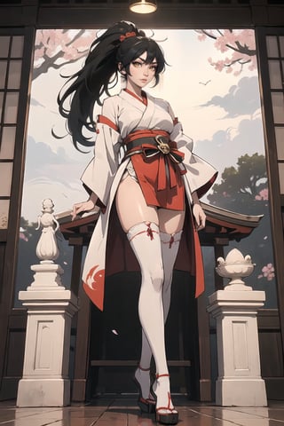 DOAMomiji(Black Hair, Long Ponytail, Hazel Eyes).

(Sensual Art) (Traditional Yet Modern) (Shrine Maiden) (Provocative Twist) (High Fashion) (Ethereal Beauty)

In the serene ambiance of the Shrine of the Dragon, Momiji, the revered guardian, embodies a captivating fusion of tradition and modern allure. Draped in a traditional miko ensemble, her kimono, adorned with intricate dragon and cherry blossom motifs, hints at mysteries yet to unfold.

(Tight High Socks) (White Stockings) (High Heels)

Emphasizing her slender legs, Momiji wears tight high socks or white stockings, daring departures from tradition that add a provocative twist to her attire. To elevate her presence further, she dons platform high heels, seamlessly blending high fashion with the timeless elegance of her ensemble.

💡 **Additional Enhancers:** ((High-Quality)), ((Aesthetic)), ((Masterpiece)), (Intricate Details), Coherent Shape, (Stunning Illustration), [Dramatic Lightning],midjourney,
