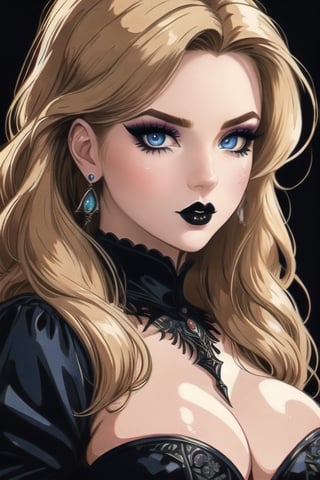 🏷️[Looking at the Viewer, MakeUp, close up, long hair, Upper Body, Earrings, Wavy Hair, Retro Artstyle, ((1980s \(style\))), Eyeshadow, Eyelashes, (((Glowing))), (Red Lips), Sky, blood, Simple Background, Breast, French Clivage]
🏷️[Baroque, Castlevania Style, Vampie, Goth, Dress]
🏷️[(Eris Etolia), Blonde long hair, Blue Eyes, Pale Skin]

((High-Quality)), ((Aesthetic)), ((Masterpiece)), (Intricate Details), Coherent Shape, (Stunning Illustration), Black, ,Goth Portrait, Masterpiece, Castlevania Lightning, Vampire, Portrait, Gothic Art,line,SD 1.5,girl,nsfw,photorealistic,Pixel art