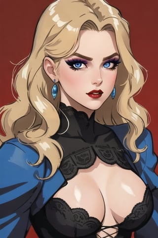 🏷️[Looking at the Viewer, MakeUp, close up, long hair, Upper Body, Earrings, Wavy Hair, Retro Artstyle, ((1980s \(style\))), Eyeshadow, Eyelashes, (((Glowing))), (Red Lips), Sky, blood, Simple Background, Breast, French Clivage]
🏷️[Baroque, Castlevania Style, Vampie, Goth, Dress]
🏷️[(Eris Etolia), Blonde long hair, Blue Eyes, Pale Skin]

((High-Quality)), ((Aesthetic)), ((Masterpiece)), (Intricate Details), Coherent Shape, (Stunning Illustration), Black, ,Goth Portrait, Masterpiece, Castlevania Lightning, Vampire, Portrait, Gothic Art,line,SD 1.5,girl,nsfw,photorealistic,Pixel art,1guy,ghibli,Girl,artistic oil painting stick,Retro art,lolsplashart