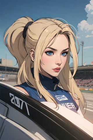 {(Sarah), (Blue Eyes), (Blonde, long hair, high ponytail)}, 1Girl

Racing Circuit, IndyCar Event, Racing Queen, Scort, Model, Sponsorship

💡 **Additional Enhancers** ((High-Quality)), ((Aesthetic)), ((Masterpiece)), (Intricate Details), Coherent Shape, (Stunning Illustration), [Dramatic Lightning], ((midjourney))
