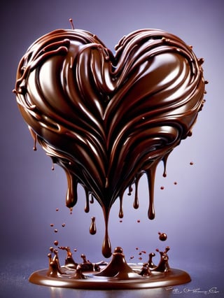 cofzee, a chocolate heart shaped sculpture with a drip of chocolate 