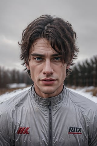 Hyper realistic image of an athletic looking Caucasian man dressed cycling uniform. The uniform is Red ((Fox Racing Sports Logos: 1.2)). The character should have detailed skin texture, well-defined hands, and hazel eyes that reflect realism. His face should show symmetry in his physical features, and he should have a serious but friendly expression. When standing, the lighting in the scene should be natural and realistic, with a medium shot that shows the character centered in the frame, (looking directly at the viewer: 1.2). ((Also, make sure his entire body is facing the viewer to create a sense of connection: 1.6)).
(Change cycling uniform color: 1.8)
((blurry gray backdrop: 1.7))