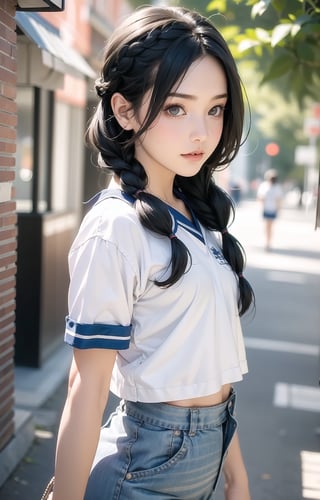 solo, ((little girl)),(long hair),(Random_hairstyle:1.5),cowboy shot,Realism,short sleeve student uniform,