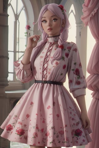 pikkyfrieren wearing rose printed dress, rose