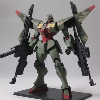 macross_mecha, full figure, F14_tomcat, super_robot, flying_pose, humanoid, combat_airplane, camo_green, camouflage_paint, full_face_mask, beefy, shoulder cannon, standing pose, big rifle, larger_legs, big calves
