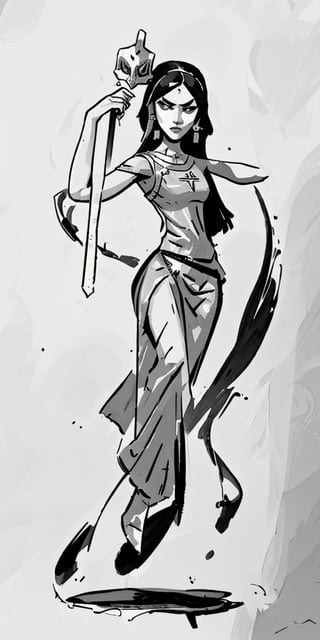 cultist, tunic, mask, full-body_portrait, female,wearing wrenchpjbss,Science Fiction, b&w, dagger,inksketch, action pose, exotic dance