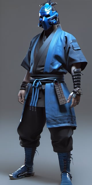 cyberpunk, samurai, blue, full_figure, mask