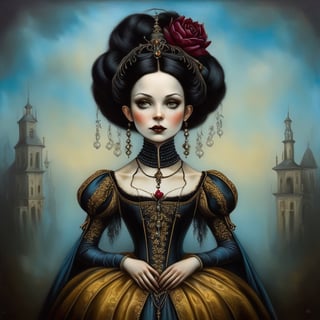 young and beautiful noble woman, in the style of esao andrews, baroque, black_hair, gothic