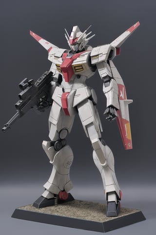 macross_mecha, full figure, F14_tomcat, super_robot, flying_pose, humanoid, combat_airplane, grey, camouflage_paint, full_face_mask, beefy, shoulder cannon, standing pose, big rifle
