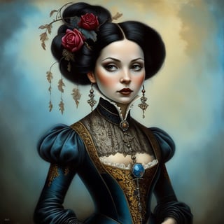 young and beautiful noble woman, in the style of esao andrews, baroque, black_hair, gothic