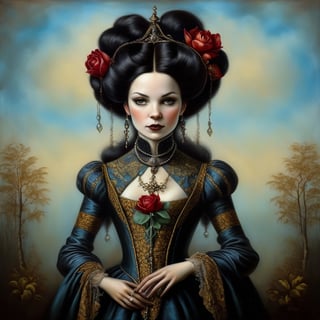 young and beautiful noble woman, in the style of esao andrews, baroque, black_hair, gothic