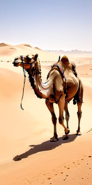 sketch of a camel walking in the desert
