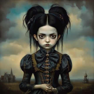 teenager, in the style of esao andrews, baroque, black_hair, gothic