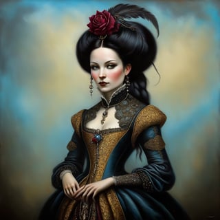 young and beautiful noble woman, in the style of esao andrews, baroque, black_hair, gothic