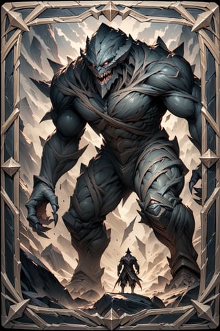 (masterpiece:1.4), ((best quality, 8k, ultra-detailed)), a Golem, monster illustration, full body, in TCG Card frame