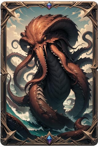 (masterpiece:1.4), ((best quality, 8k, ultra-detailed)), Kraken, monster illustration, beautiful, full body, in TCG Card frame