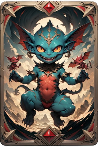 (masterpiece:1.4), ((best quality, 8k, ultra-detailed)), imp, MONSTER STAYR  illustration, beautiful, full body, in TCG Card frame