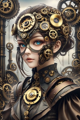create a beautiful magical steampunk fantasy scene where you can evidence, A mask adorned with gears that unveils hidden truths and reveals the true face behind masks.,.Mechanical,DonMSt34mPXL