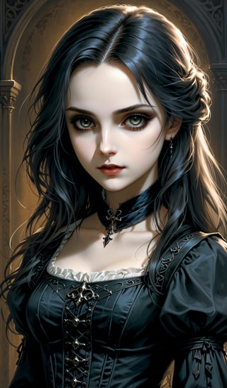 score_9, score_8_up, score_7_up, score_6_up, masterpiece,best quality,illustration,style of Leonardo portrait of dark Gothic girl, Casual Clothing,