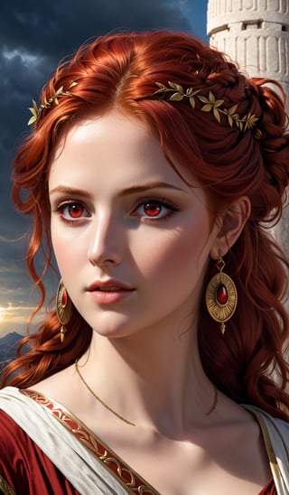 score_9, score_8_up, score_7_up, score_6_up, masterpiece,best quality,illustration,style of Realistic portrait of Goddess,Red hair,Dark red Eyes, Ancient Greek Clothes,