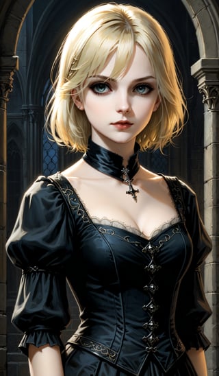 score_9, score_8_up, score_7_up, score_6_up, masterpiece,best quality,illustration,style of Leonardo portrait of dark Gothic girl,Gothic,Casual Clothing,Short Blonde hair,