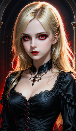 score_9, score_8_up, score_7_up, score_6_up, masterpiece,best quality,illustration,style of Realistic portrait of dark Gothic girl,Blonde hair,Red eyes,
