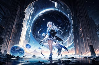 masterpiece,  extremely detailed, highest quality, girl, full body, car showcase, beautiful shining eyes, cute expression, symmetrical ,white and blue hair, alien planet, lolipop in hand, dynamic lighting, sharp ,no_humans,EnvyBeautyMix23, night time,scenery