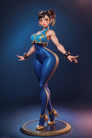 front-view, alone, looking at viewer, chun li, blush, big huge breasts, big hips, big buttocks, carmine lipstick, big legs really defined lines, portrait, 3D MODEL, High Stockings, High heel, black elegant high gloves, niples, bare breasts,alphachun