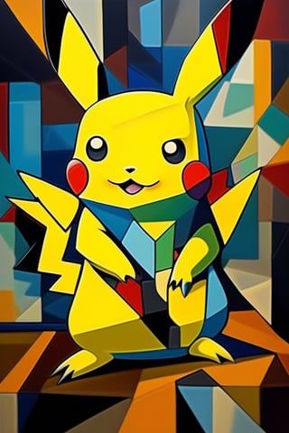 oil painting, ancient art movement, Pikachu,  in cubist style, pablo picasso, vibrant colors, 