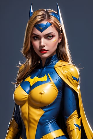 a masterpiece, sticker of a batgirl/supergirl /salormoon from dc comic wearing alternate yellow costume, coy and alluring,freedom, soul, digital illustration, comic style, cyberpunk, perfect anatomy, centered,