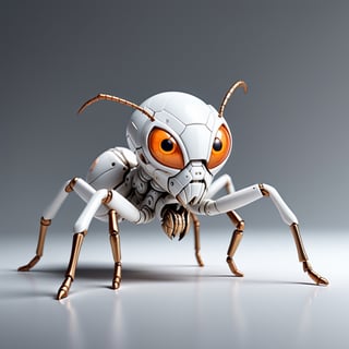 (((background:white))), 1ant, product mock up,((6 ant legs)), surreal and complex futuristic white ant, mechanical,((light orange eyes)),body color white and metal silver, precise details, cyberpunk, central, cinematic lighting, 8k, extreme long shot,pixel_art,Cybermask,DonMD3m0nXL, side,