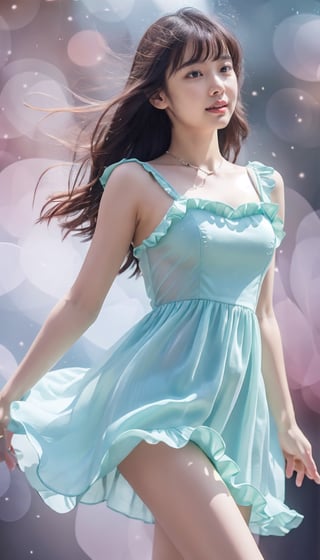 (best quality, masterpiece:1.2),ultra detailed,(photo realistic:1.4),solo.cute girl,see-through ruffle dress,dancing,dreaming_background