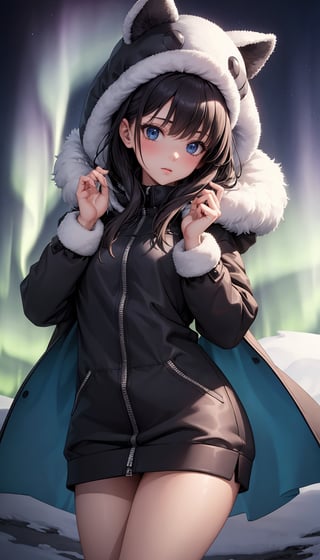 (best quality, masterpiece:1.2),ultra detailed,1girl,fluffy coat,northern_lights