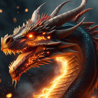 realistic, fire Dragon, desolate, intricately detailed, artistic lightning, particles, beautiful, amazing, highly detailed, digital art, sharp focus, trending on art station,