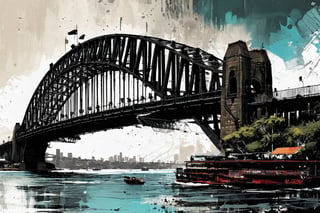 sydney harbour bridge,art by russ mills,
