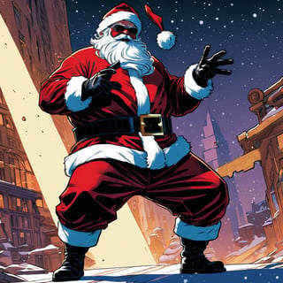 captivating scene, fine lines, ,action pose , santa,bold shadows, captivating scene, masterpiece, art by Matt Fraction