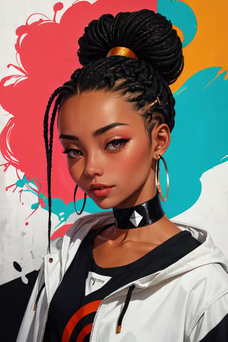 (masterpiece:1.1), (highest quality:1.1), (HDR:1.0), abstract 1998 african hairstyle hiphop girl by sachin teng x supreme, attractive, stylish, designer, black, asymmetrical, geometric shapes, graffiti, street art