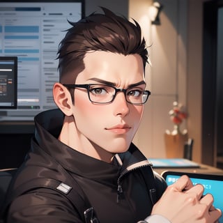 caricature of a young man sitting at a desk with a computer, with brown eyes, NFT Portrait, Avatar Image, Portrait of Jerma985, Twitch Streamer / Gamer Ludwig, Varguyart Style, Jerma 9 8 5, jerma985, 3 D render of Jerma 9 8 5, 2D Portrait, msxotto, High Quality Portrait, Brown Eyes