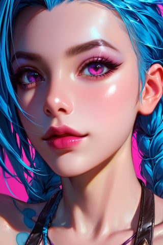 Close-up details, realistic style photo soft lighting, dimension, details, score_9, score_8_up, score_7_up, jinx (league of legends)